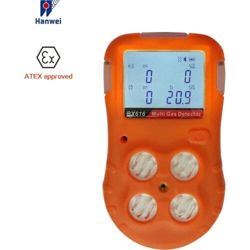 Multigas detector 4 in 1 gas detector O2, CO, H2S, LEL with USB charging, sound, light and vibration alarms, large display