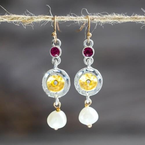 Dainty Vintage Two-Tone Disc Simulated-pearl Earrings for Women Retro Bohemian Brincos Earrings Bijoux Jewelry Gifts O4D288