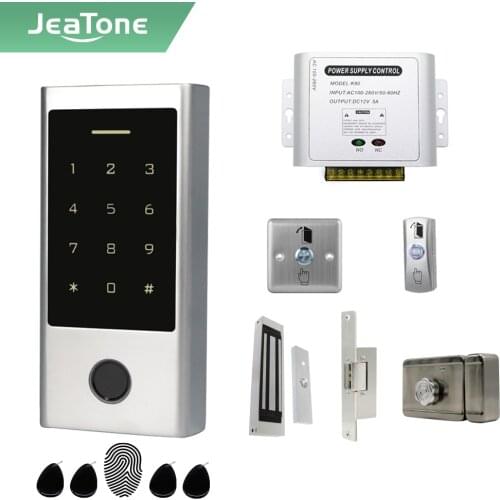 Jeatone Access Control Support Fingerprint /Touch Keypad /1000 RFID Cards/Password door outdoor station With Lock & EXIT Button