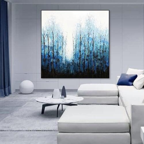 Art July landscape hand-painted oil painting blue forest hanging painting living room dining room entrance decorative painting