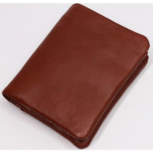 Genuine Leather Wallet Men Women Vintage Cowhide Short Bifold Female Purse Card Holder With Zipper Coin Pocket Ladys Money Bag