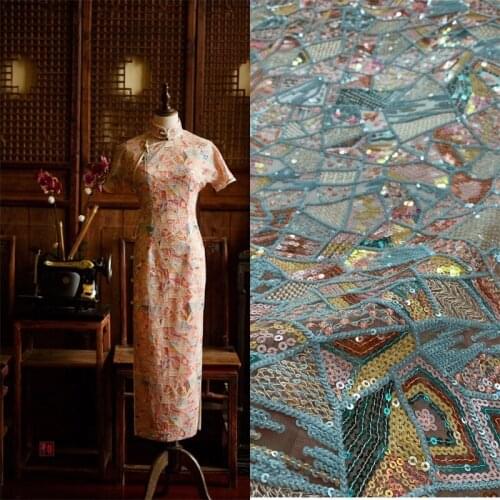 Lace256 Gauze Embroidered Cloth Stage Dress Luo SAN Cut Cheongsam Sequin Embroidered Fashion Lace Fabric Extreme Fine Clothes