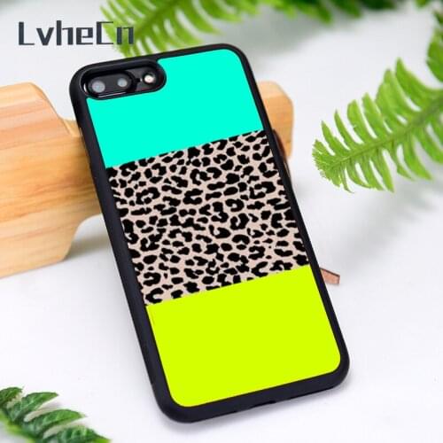LvheCn Silicone Rubber Phone Case Cover for iPhone 6 6S 7 8 Plus X XS XR 11 12 Mini Pro Max Leopard Mint Dan Kuning