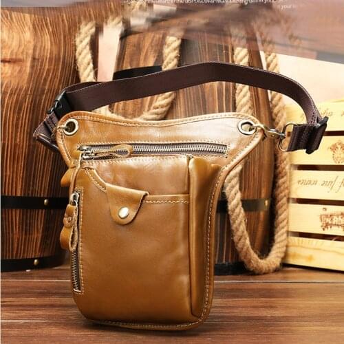 MAHEU Leather Leg Bag Motorcycle Real Cowskin Waist Bag Fanny Pack Dual Use Men Waist Packs Belt Bags Phone Pouch For Male Brown