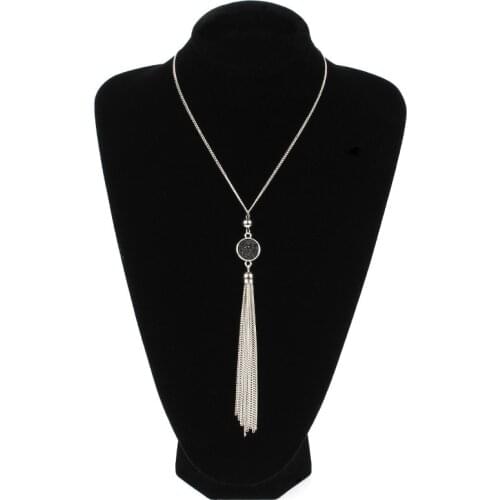 Fashion Alloy Tassel Long Pendant Necklace Silver Color Resin Round Sweater Chain Necklace Women Collares Jewelry