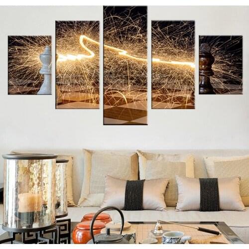 Wall Artwork Modular Poster Home Decor 5 Panel Hd Print Pictures Canvas Painting Black and White Chess For Living Room Framework