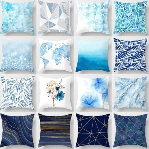 Dollhouse Modern Simple Blue Geometric Pillow Cover Home Sofa Pillowcase Simple Blue Sofa Pillowcase Stuffed Toys 45*45cm