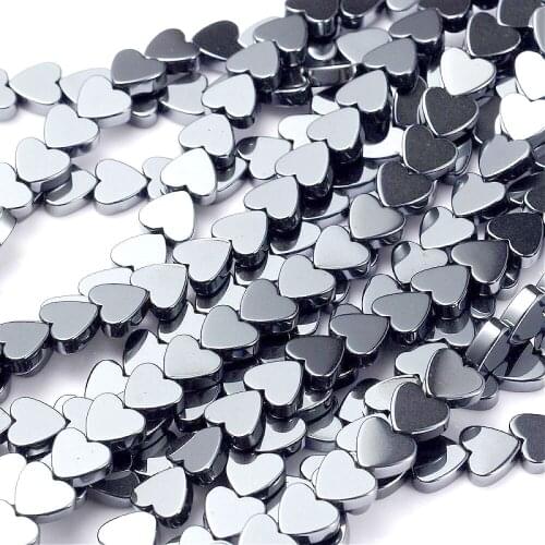 Non-Magnetic Hematite Beads Strands, Mothers Day Gifts Making, Heart, Black, Size: about 6mm in diameter, 2mm thick, hole: 0