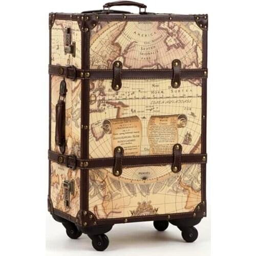 New Retro 20/24/26 size PU Rolling Luggage bag Spinner brand high quality Travel Suitcase Women High capacity Trolley travel bag