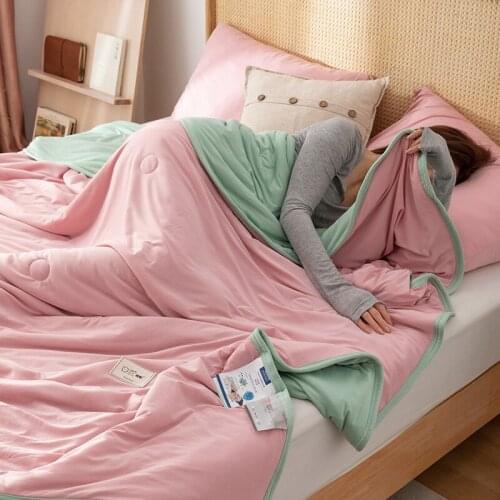 2021 New Summer Cool Quilt Solid Color Double Stitching Knitted Cotton Skin-Friendly Breathable Cool Air Conditioner Quilt