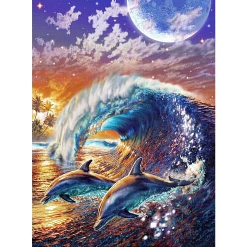 New 5D DIY Diamond Painting Dolphin Wave Embroidery Full Square Diamond Cross Stitch Rhinestone Mosaic Painting Home Decor Gift
