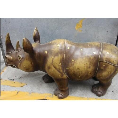 Marked China Copper Bronze Palace Feng Shui Big Wild Rhinoceros Rhino Sculpture