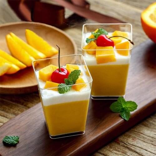 2OZ 60ML Plastic Dessert Cups Square Trapezoid Disposable Food Cake Dessert Cup Cube Pudding Sauce Jelly Container 25/50/100pcs