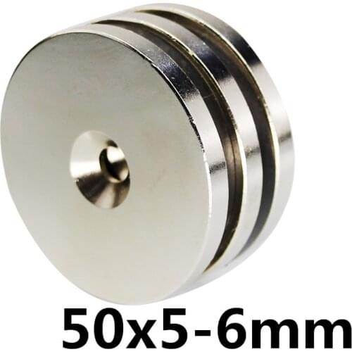1/2/5PCS 50x5-6mm Permanent NdFeB Strong Magnets 50*5 Hole 6mm Round Countersunk Neodymium Magnet N35 Big Disc Magnet 50*5-6mm