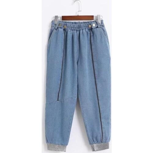 Plus Size XL-4XL Womens Elastic Waist Black Blue Jeans Cropped Denim Pants