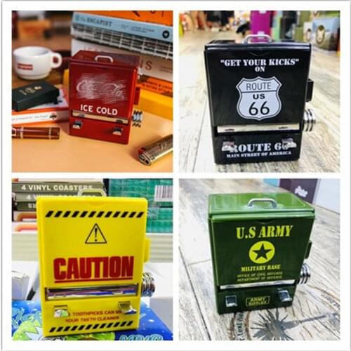Retro Toothpick Box Vending Machine Style Personality Pressing Toothpicks Case Dispenser Plastic Holder Ornament Deco Table