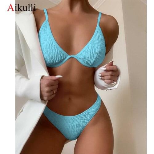 Sexy Underwired Bikini Women Solid Swimsuit Ruched Swimwear Biquini Female Strap Bikini Set Push Up Beach Wear Swim Bathing Suit