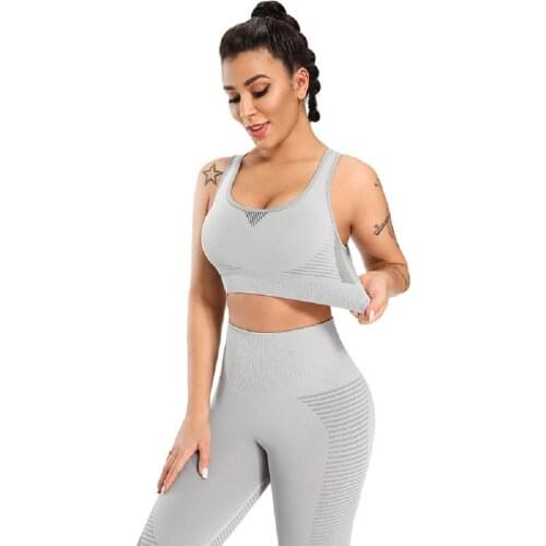 Sports Sets Women Gray Workout Clothes Yoga Leggings Set Anti-shock Breathable Gym Wear Women Fitness Clothing Yoga Tracksuits