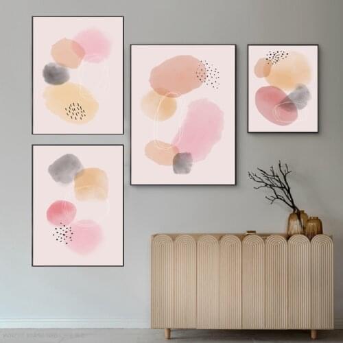 Warm Pink Watercolor Wall Art Printed Nordic Canvas Painting Gifts Posters and Prints for Girls' Bedroom Interior Home Decor
