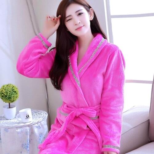 H5778 Women Thicken Robes Flannel Long Sleeve Lovely Bathrobe Coral Fleece Homewear Autumn Winter Warm Comfortable Nightwear
