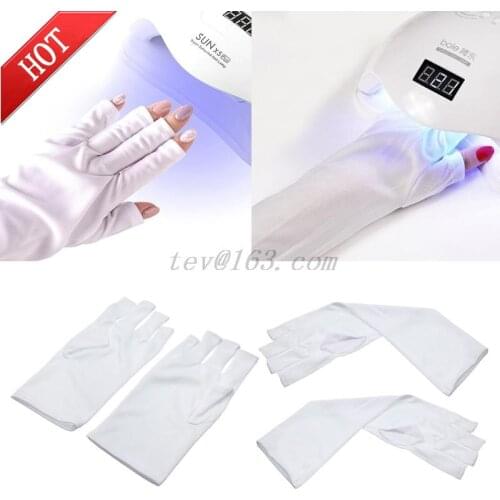Women Anti UV Protection White Fingerless Gloves Sleeves Hand Shield for LED Nail Art Gel Dryer Light Lamp Manicure Tool