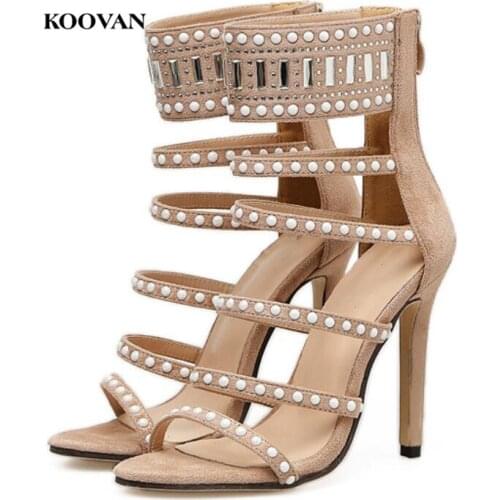 Koovan Women Pumps 2018 New Summer Boots Hot Drilling Ladies Ms. High-heeled Womens Sandals Shoes Rhinestone Rivet Rome Shoes