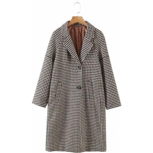 ZXQJ Women Houndstooth Trench Coat 2021 Autumn Fashion Ladies Elegant Oversize Overcoat Female Warm Long Blazer