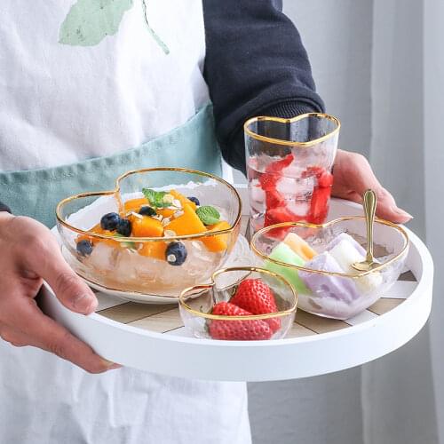 1PCS Heart Shape Glass Bowl Salad Bowl Tableware Cup&Bowl Set Creative Heart Bowl Fruit Salad Bowl Decorative Tableware Dishes