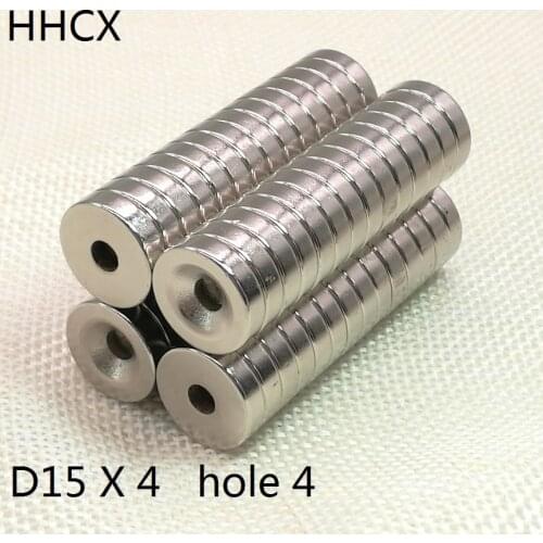 100pcs/lot Disk magnet 15x4 Hole 4 N35 Strong D Countersunk magnet 15*4 Permanent magnet 15x4-4 for speaker