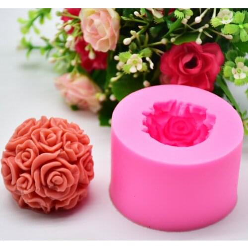 3D Rose Flower Ball Silicone Mold Mould for DIY Candle Soap Aromatherapy Polymer Clay Fondant Cake Pudding Chocolate