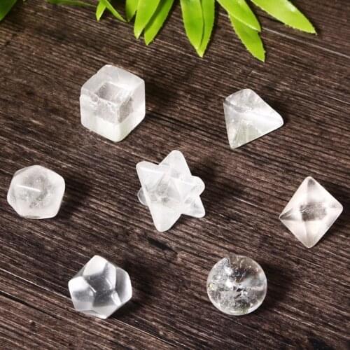 7pcs Clear Quartz Platonic Solids Sacred Geometric Set Meditation Crystal Gifts