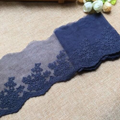9cm 3Yard/lot Navy Blue Pure Cotton Embroidered Lace Mesh DIY Embroidered Material DIY Garment Sewing Accessories X699