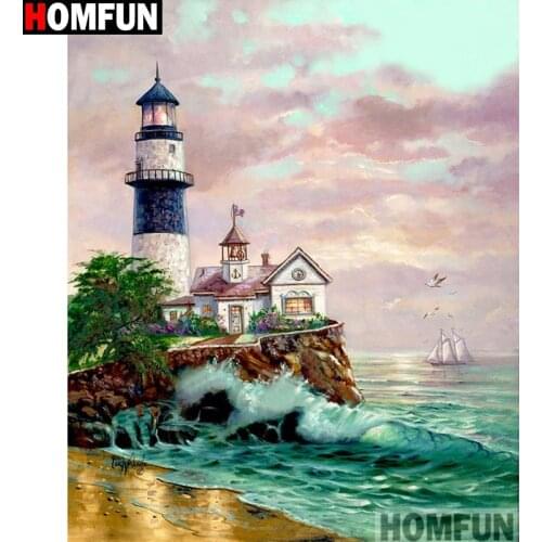 HOMFUN Full Square/Round Drill 5D DIY Diamond Painting "High tower house" 3D Embroidery Cross Stitch 5D Home Decor A13404