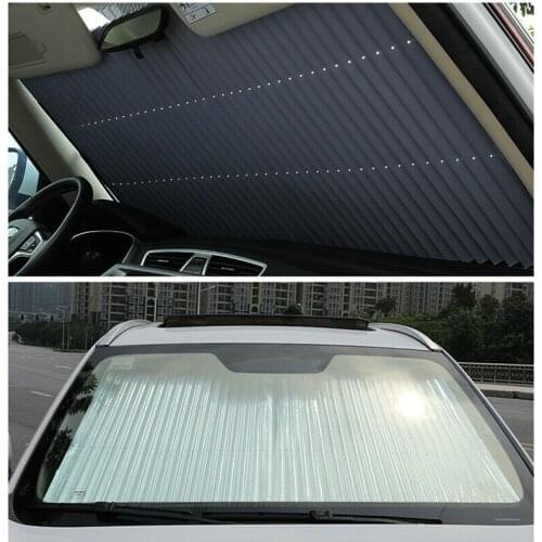 Car Front Windshield Curtain Retractable Folding Car Sunshade Cover Reflective Film Curtains Anti-UV Car Sun Shade 46cm