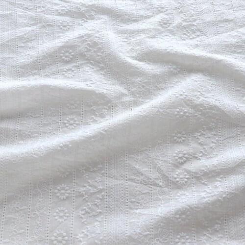 WHITE Hollow Out Embroidered Lace Flower Stripe Vine 100% Cotton Fabric for Handwork Doll Fairy Girl Summer Dress Shirt Craft
