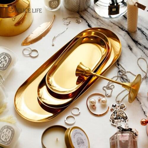 Colorful Metal Storage Tray Gold Oval Dotted Plate Metal Tray Storage Jewelry Display Tray Mirror Storage Tray Home Storage