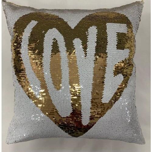 Reversible Two Tone Glitter Heart Sequins Pillowcase Mermaid Cushion Cover Reversible Love