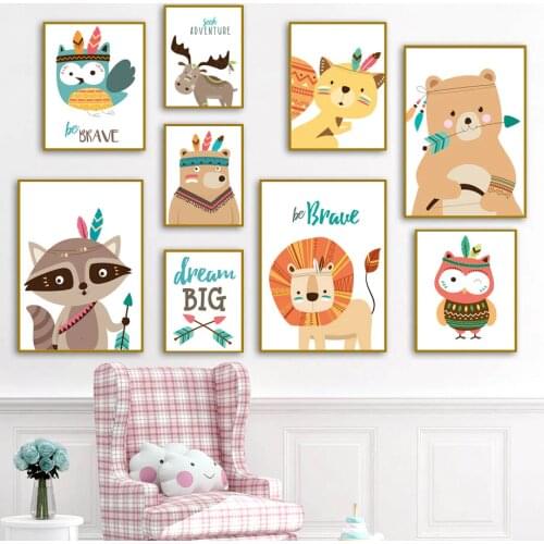 Raccoon Elk Lion Fox Cat Big Wall Art Canvas Painting Nordic Posters And Prints Animals Art Prints Wall Pictures Kids Room Decor