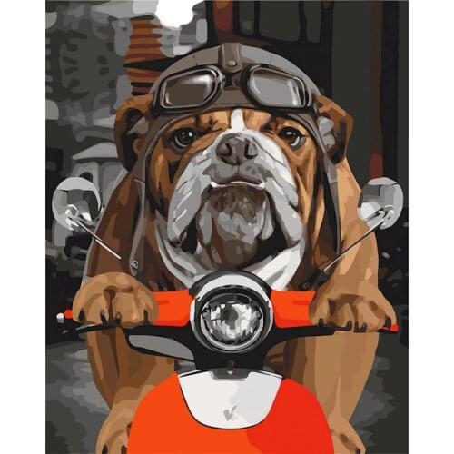 GATYZTORY Painting By Numbers Motorcycle Dog Animals Drawing Canvas DIY Pictures By Numbers Kits Wall Art Hand Painted Gift Home