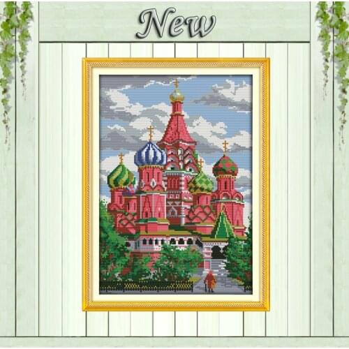 Red castle Scenic Russia style painting,Counted printed on fabric DMC 14CT 11CT DIY Cross Stitch Needlework kits Embroidery Sets