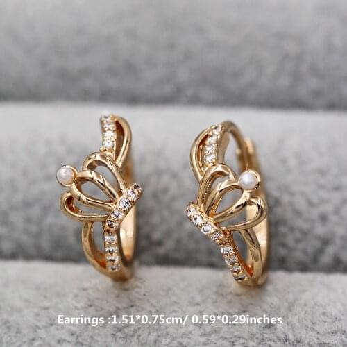 Classic Luxury Hoop Earrings for Women Gold Plated Crown Earring With White Zircon Jewelry Accessories Women Anniversary