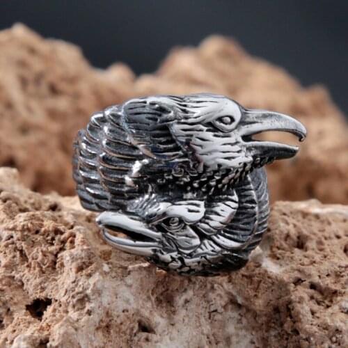 Retro Odin Crow Stainless Steel Rings Men Women Silver Color Two Entwined Ravens Ring Norse Mythology Viking Amulet Jewelry Gift