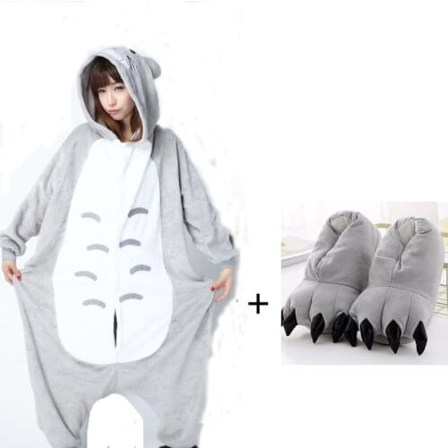 Totoro Pajamas Kigurumi Women Animal Onesies Slippers Cartoon One-Piece Sleepwear Pijamas Adults Bodysuit Party Cosplay Costume