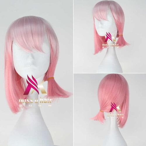 Happy Tree Friends Giggles Short Wig Synthetic Wavy Costume Cos-play Hairpiece Sky Pink Colors Heat Resistant Hair +wig cap