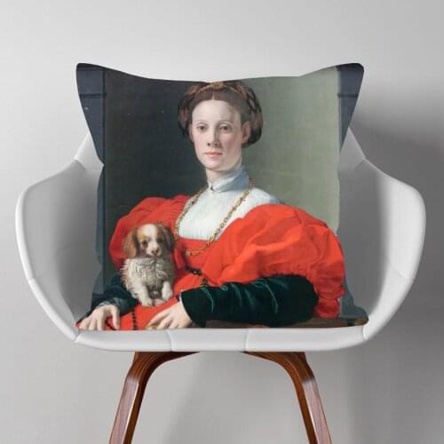 Duchess Lady In Red Cushion Cover European Oil Painting Portrait Decorative Pillow Case