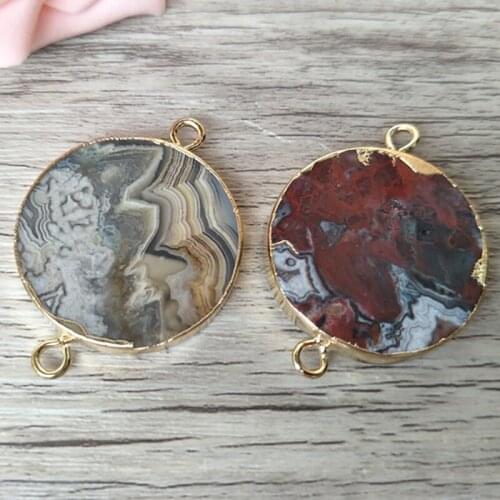 10pcs Natural stone round Pendants Gold Charms,Double Bails Connector for DIY Making Bracelet necklace Jewelry finding CT195