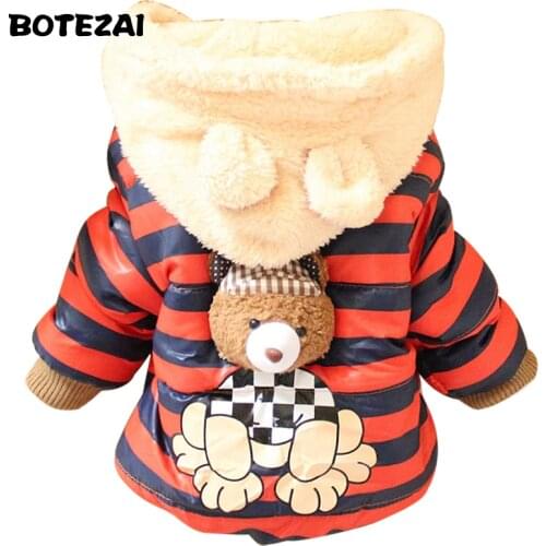 2020 New Cartoon Bear Baby Boys Jacket Kids Winter Keeping Warm Thick Cotton Hoodies Coat Children Casual Outerwear Clothing