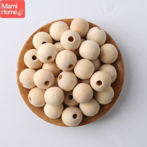 Mamihome 14mm 100pc Unfinished Round Wooden Beads Making Necklace Bracelet Teether Beads Food Grade Materials Baby Teether