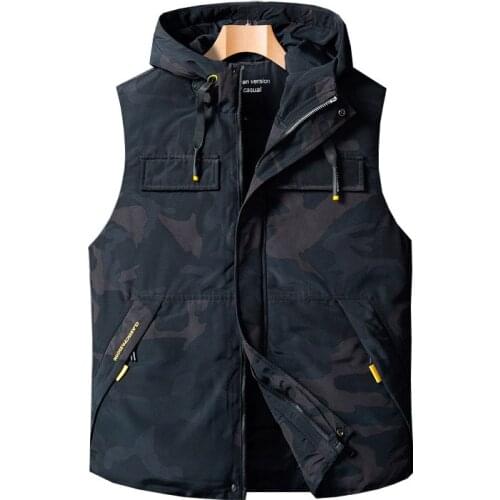 Mcikkny Men Winter Warm Down Vest Thermal Hooded Camouflage Padded Waustcoats For Male Plus Size L-8XL