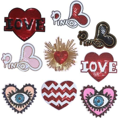 Cartoon Decorative Shiny Love Heart Shape Eye Sequin Icon Applique Embroidered Patches For DIY Iron on Badges on the Backpack